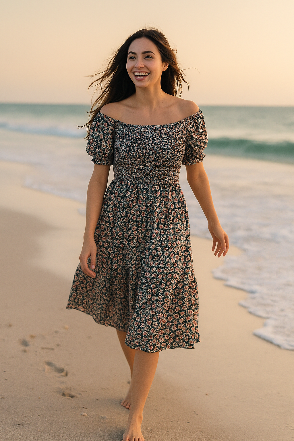 Mini Floral Short Sleeves Dress Rayon Cotton
