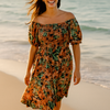 Mini Floral Short Sleeves Dress Rayon Cotton