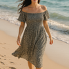 Mini Floral Short Sleeves Dress Rayon Cotton