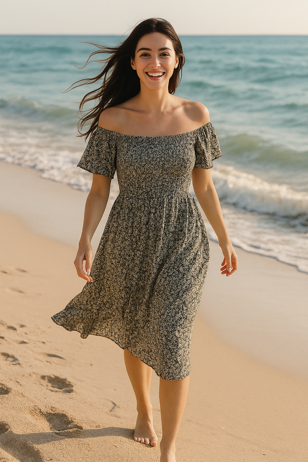 Mini Floral Short Sleeves Dress Rayon Cotton