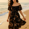 Mini Floral Short Sleeves Dress Rayon Cotton