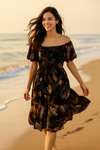 Mini Floral Short Sleeves Dress Rayon Cotton