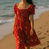 Mini Floral Short Sleeves Dress Rayon Cotton