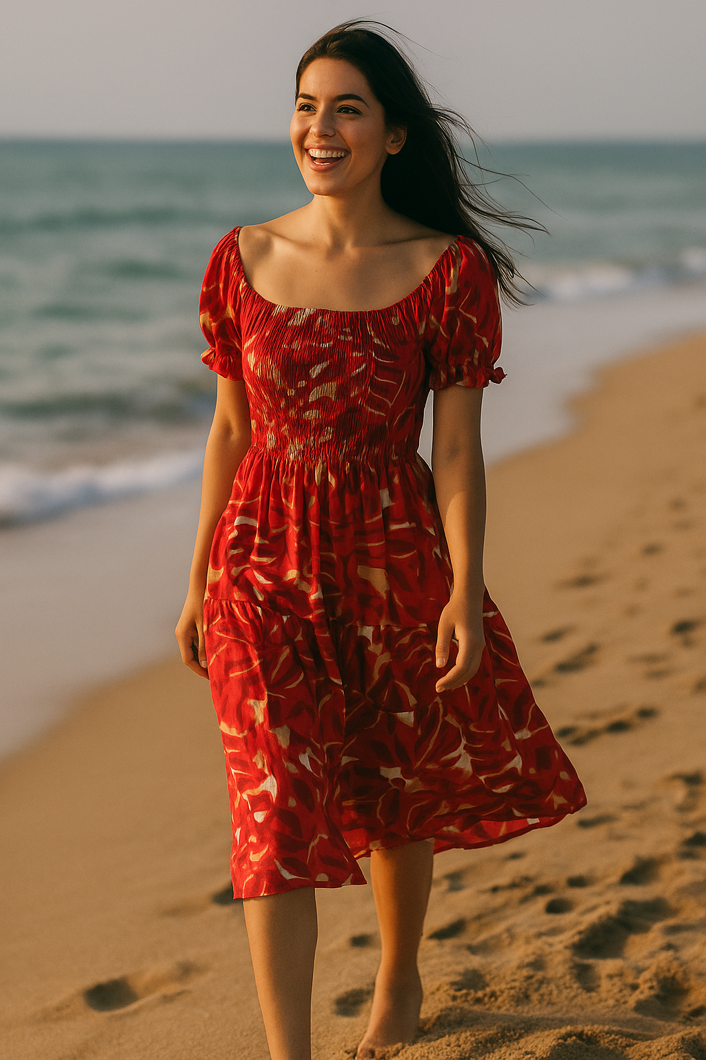 Mini Floral Short Sleeves Dress Rayon Cotton