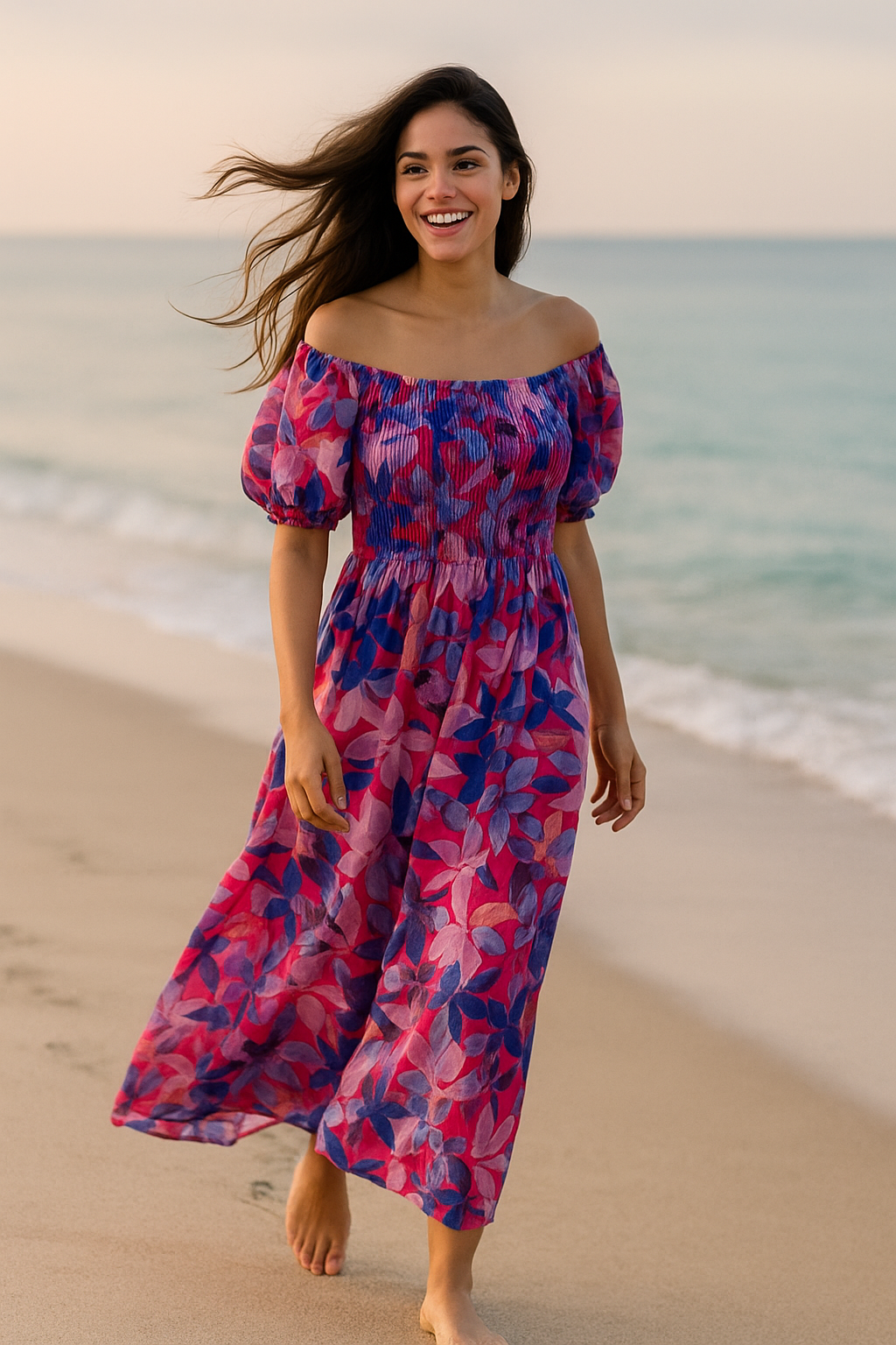 Floral Short Sleeves Maxi Dress