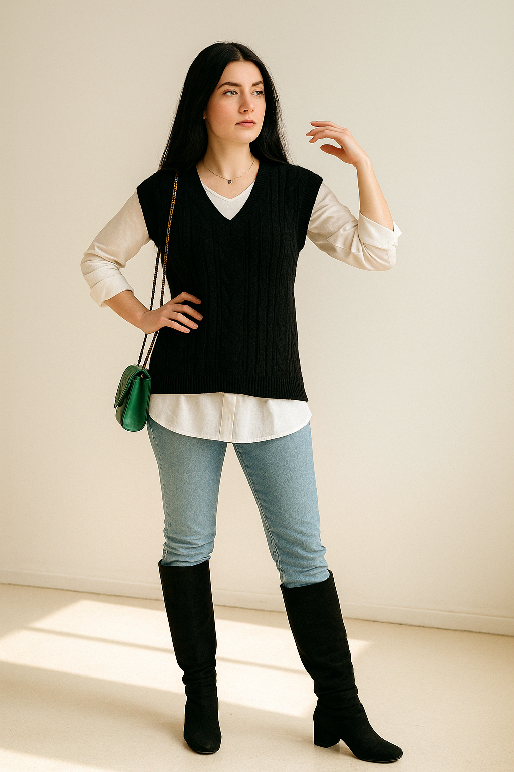 V-Neck Cable Knit Sweater Vest