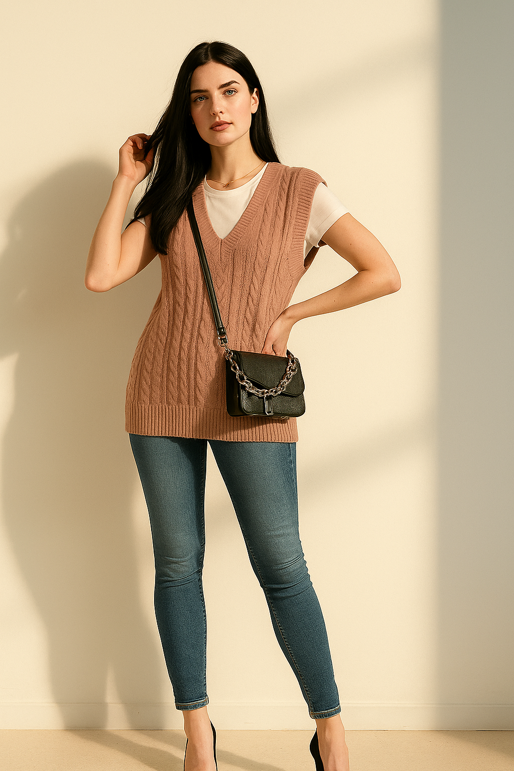 V-Neck Cable Knit Sweater Vest