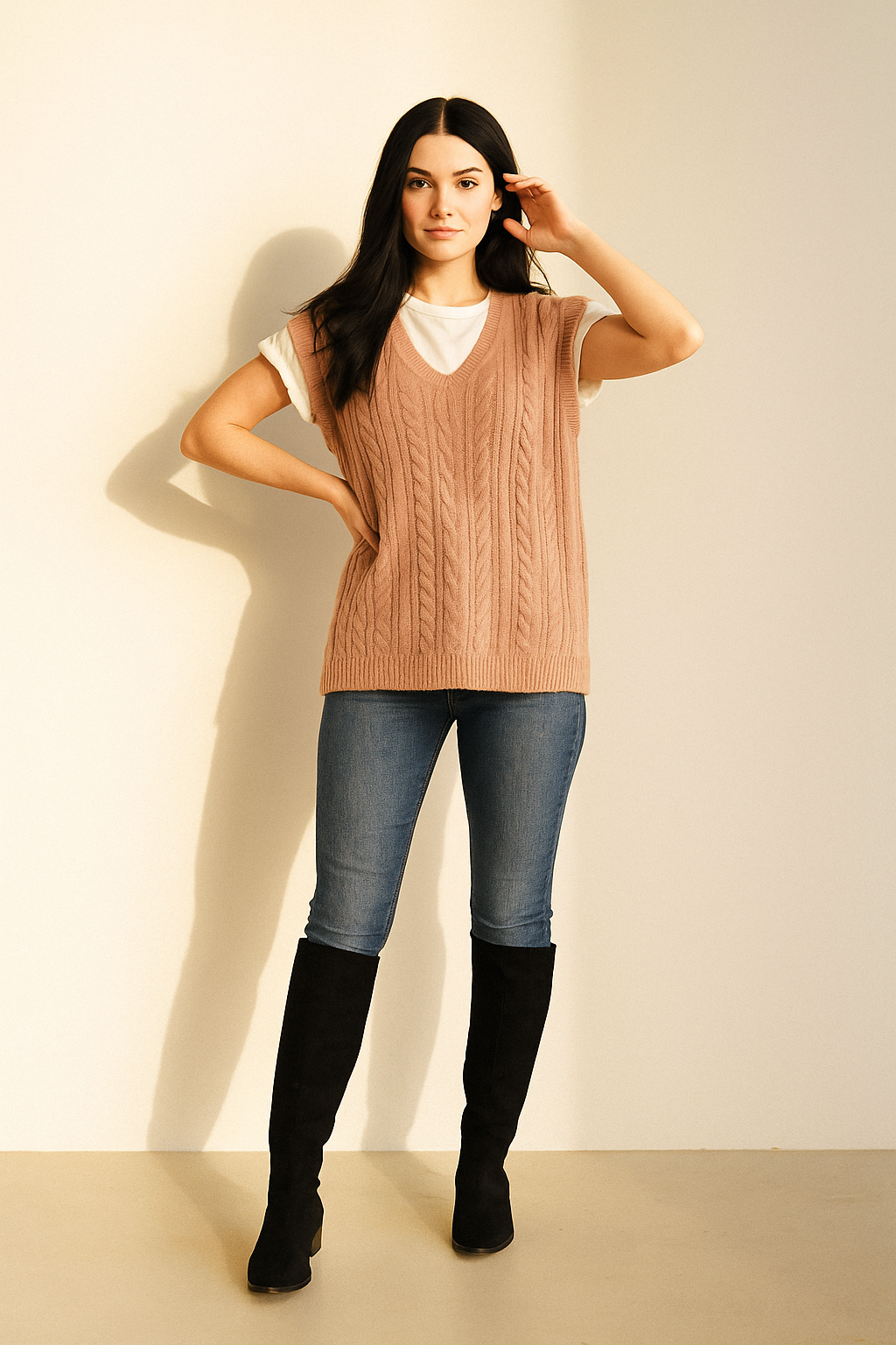 V-Neck Cable Knit Sweater Vest