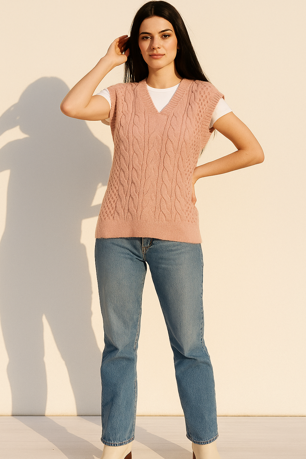 V-Neck Cable Knit Sweater Vest