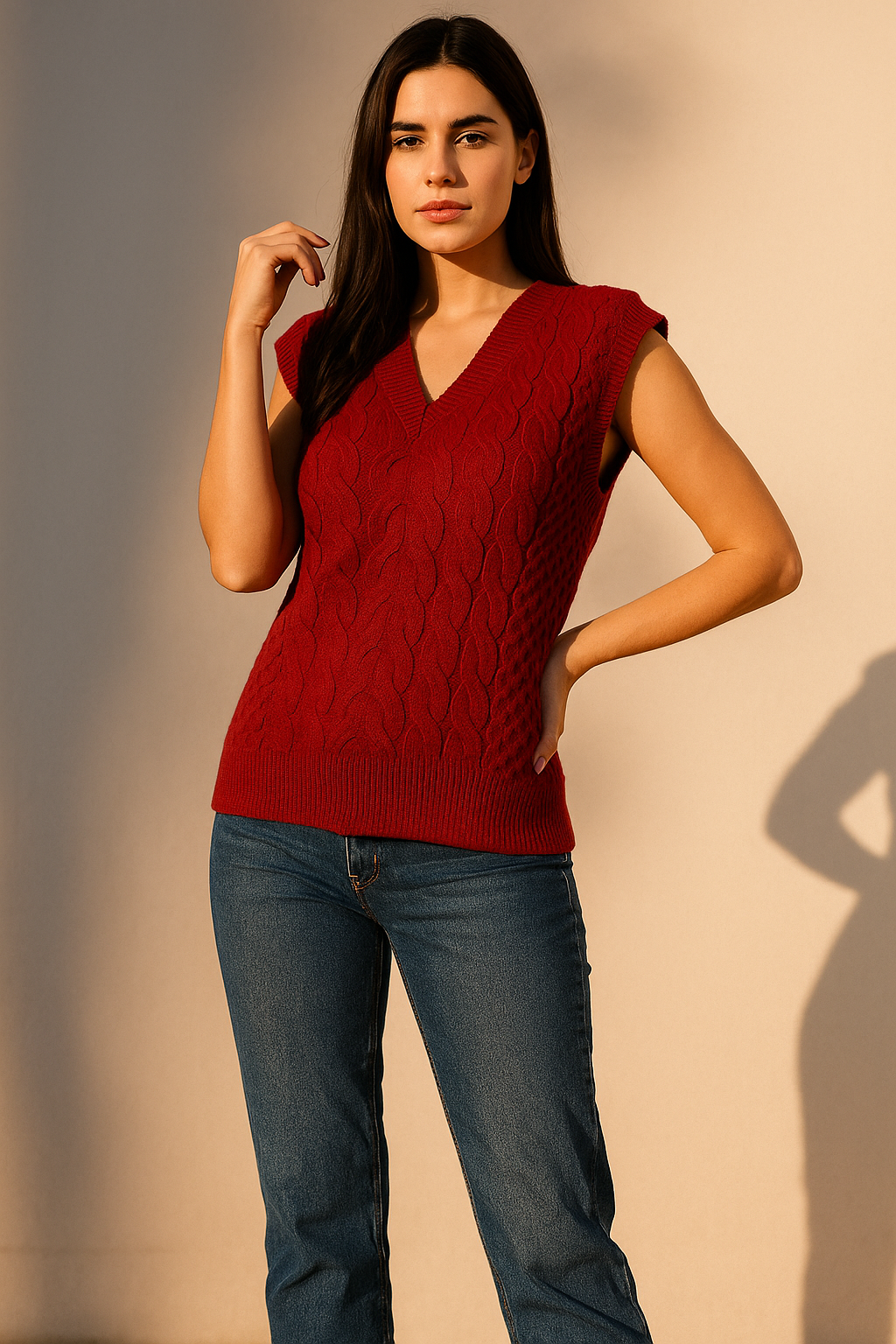 V-Neck Cable Knit Sweater Vest