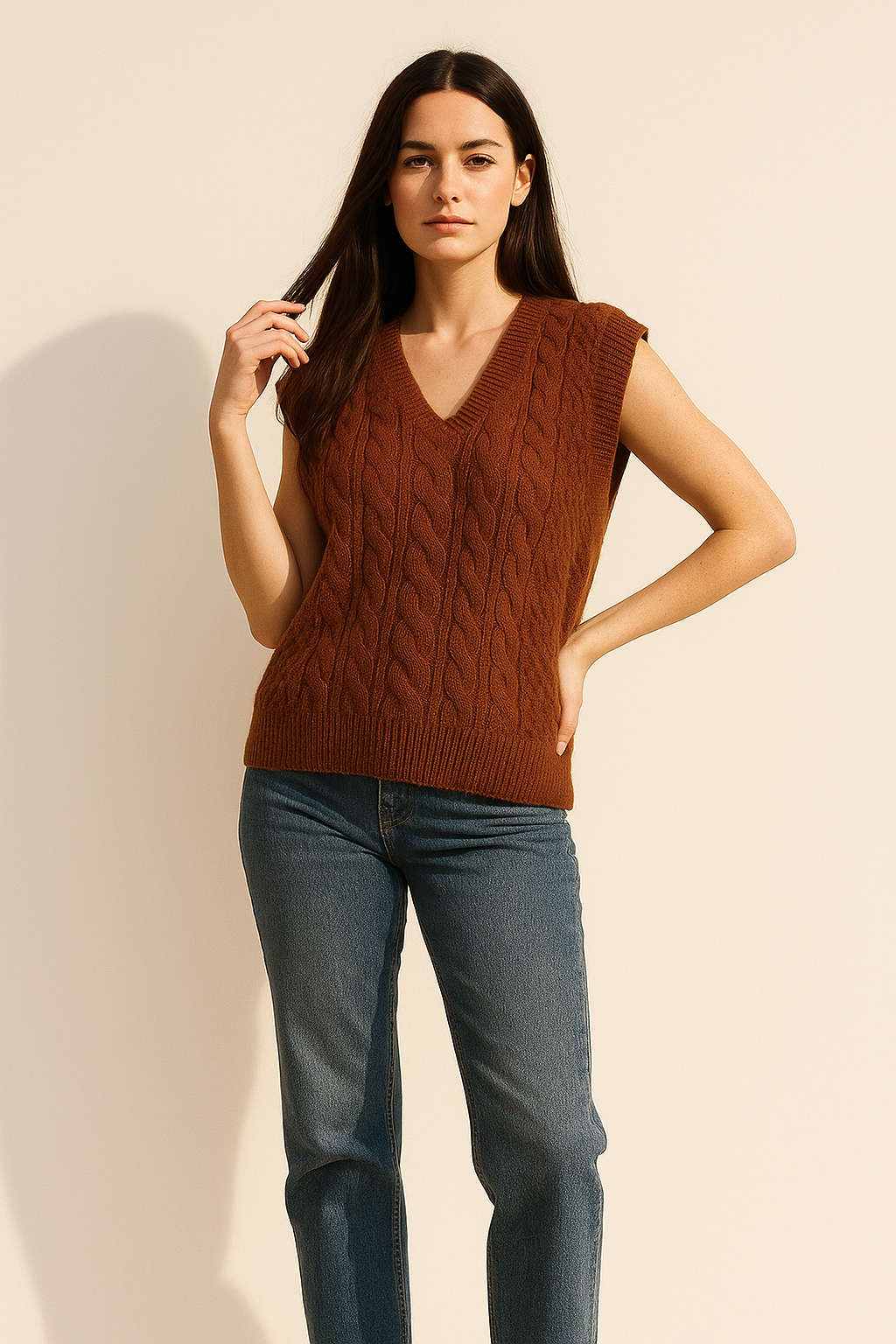 V-Neck Cable Knit Sweater Vest
