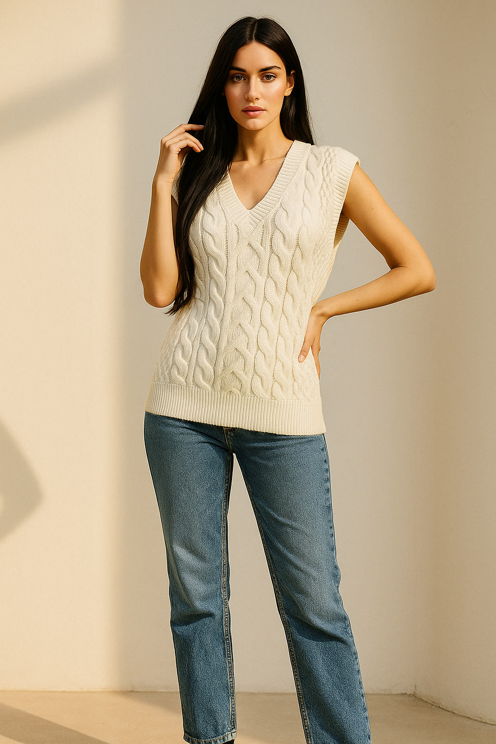 V-Neck Cable Knit Sweater Vest