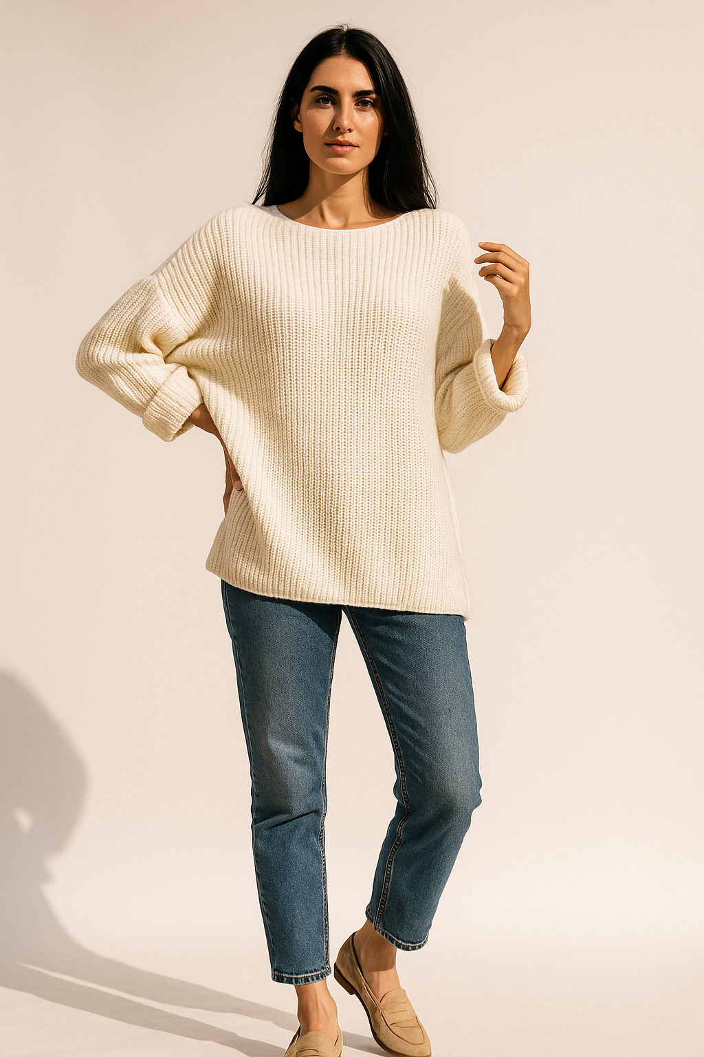 Wide Sleeve Ribbed Knit Sweater