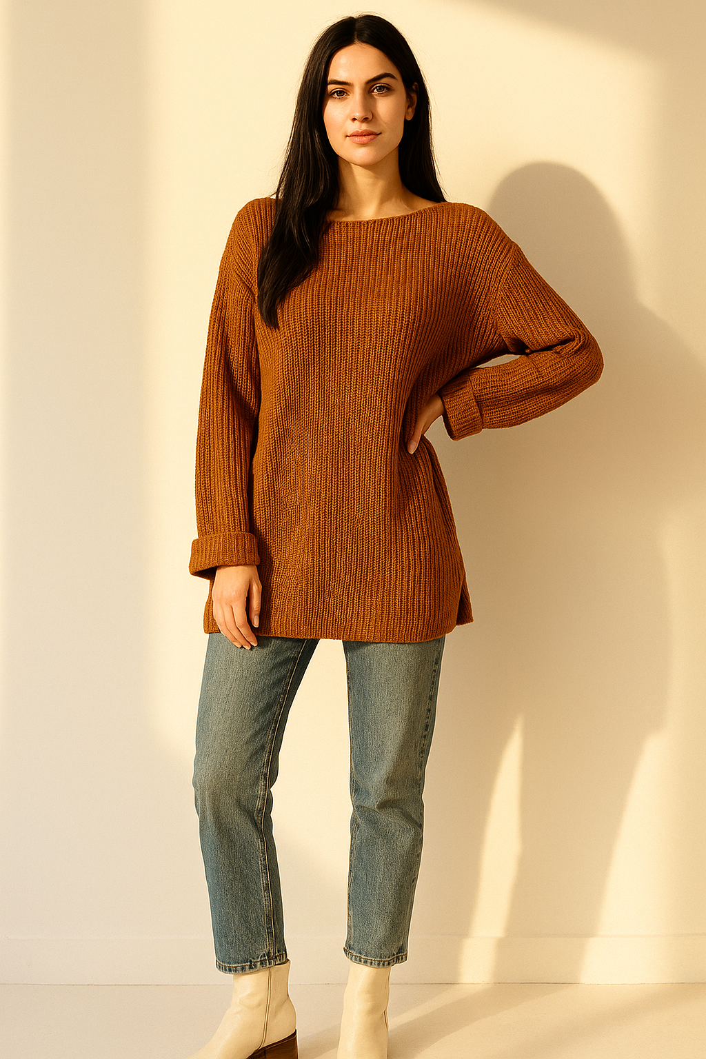 Wide Sleeve Ribbed Knit Sweater