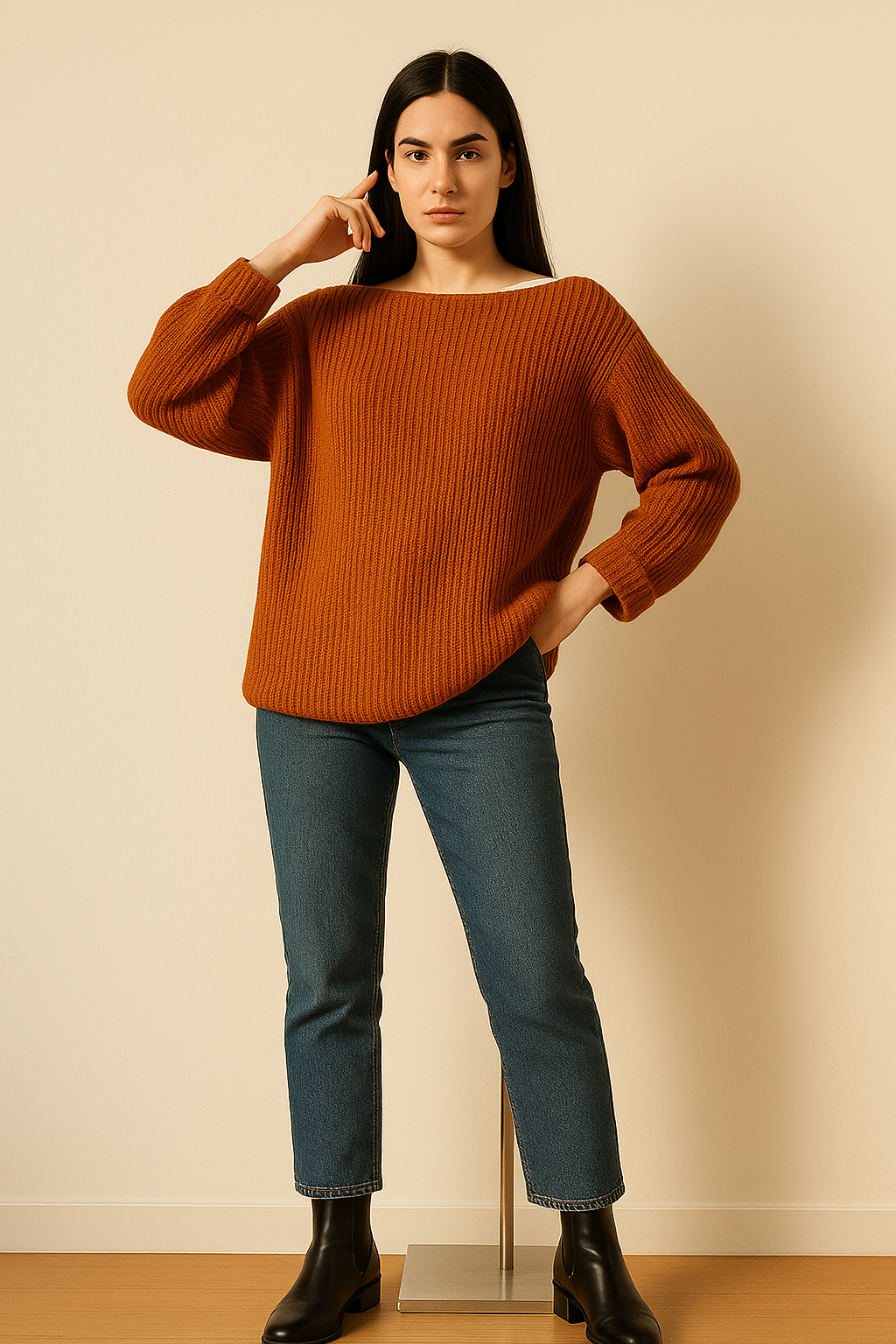 Wide Sleeve Ribbed Knit Sweater
