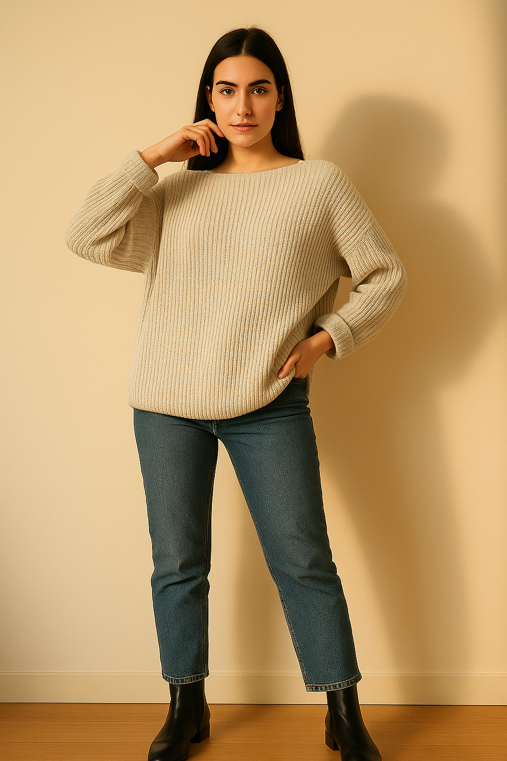 Wide Sleeve Ribbed Knit Sweater