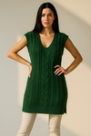 Long V-Neck Cable Knit Sweater Vest
