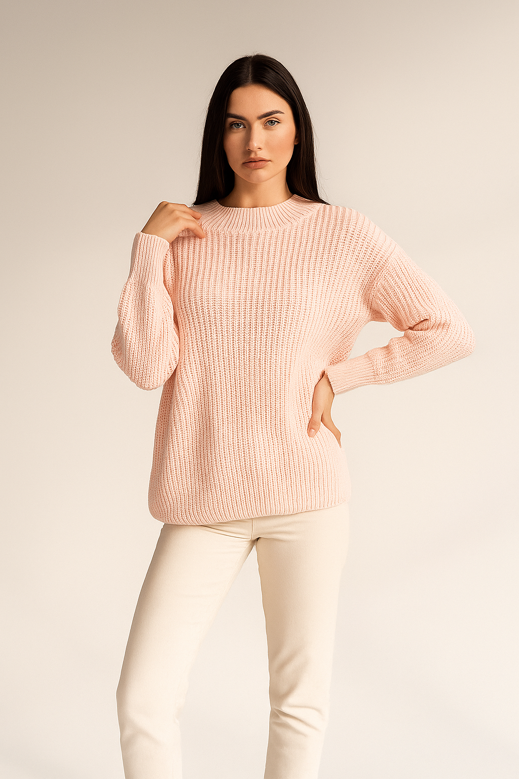 Wide Sleeve Ribbed Knit Sweater with colure