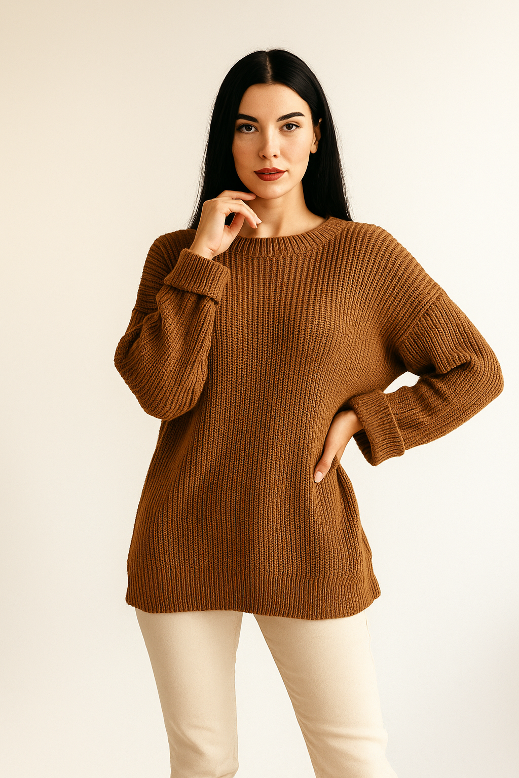 Wide Sleeve Ribbed Knit Sweater with colure