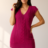 Long V-Neck Cable Knit Sweater Vest