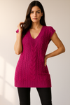 Long V-Neck Cable Knit Sweater Vest