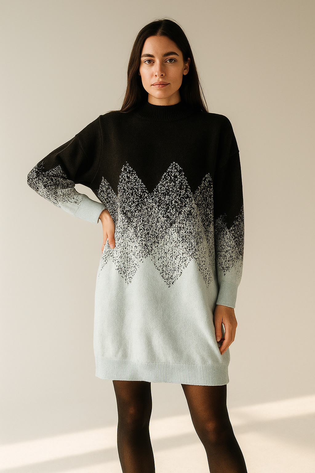 Geometric Pattern Oversized Turtleneck Top