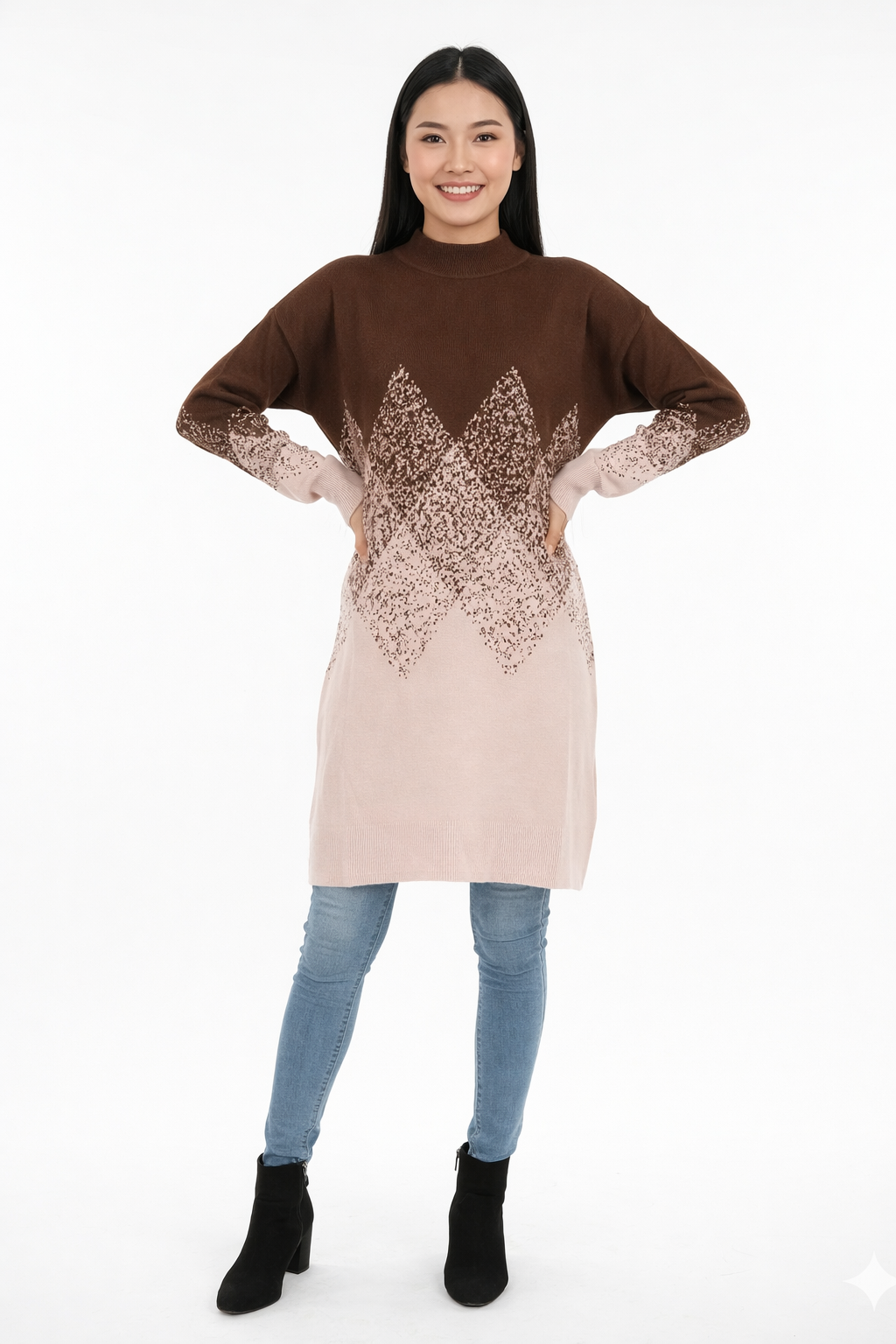 Geometric Pattern Oversized Turtleneck Top