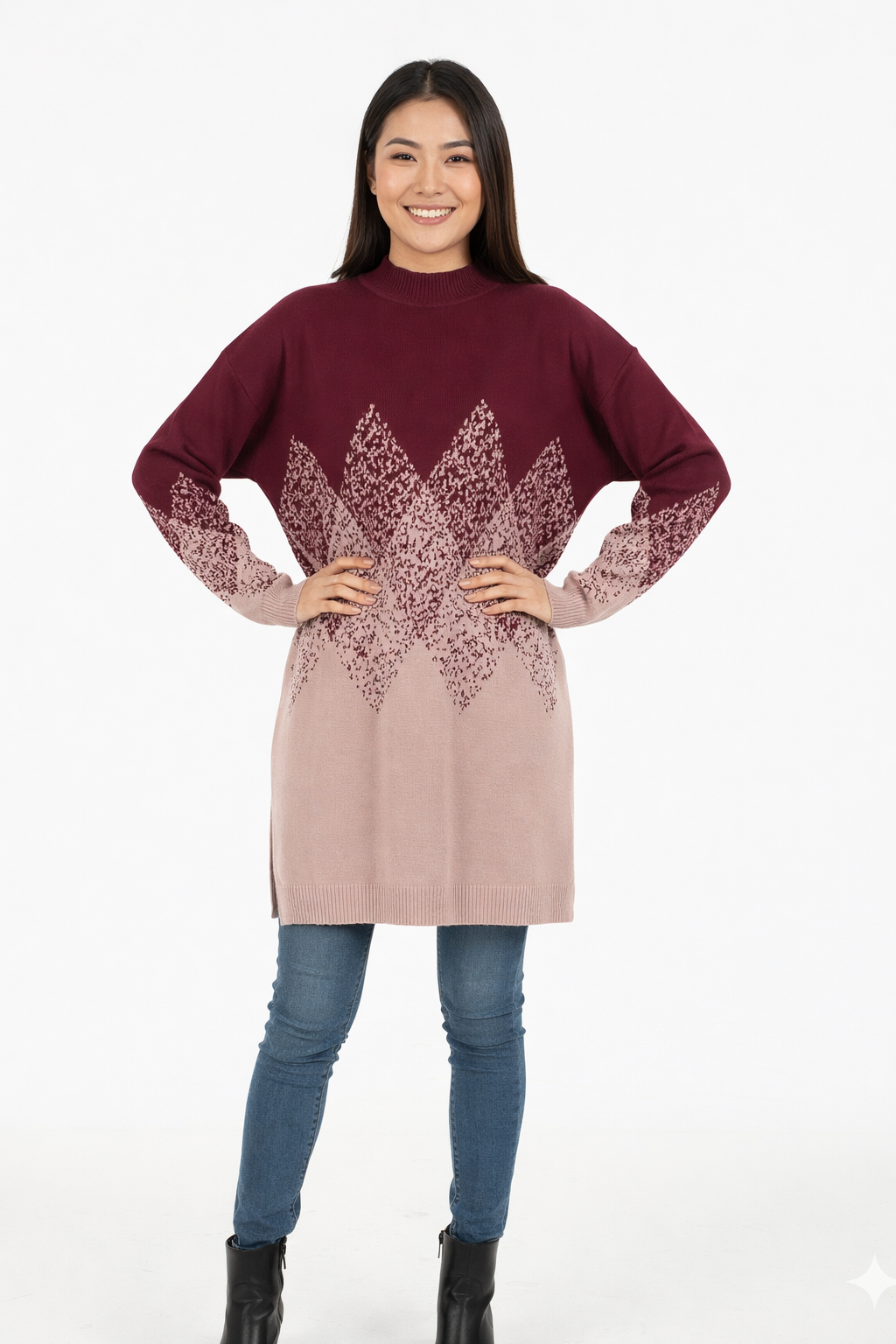 Geometric Pattern Oversized Turtleneck Top