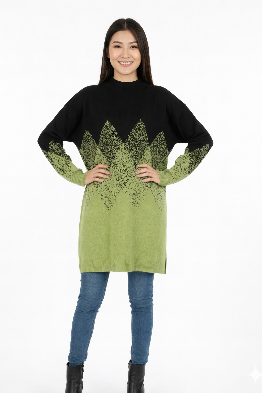 Geometric Pattern Oversized Turtleneck Top