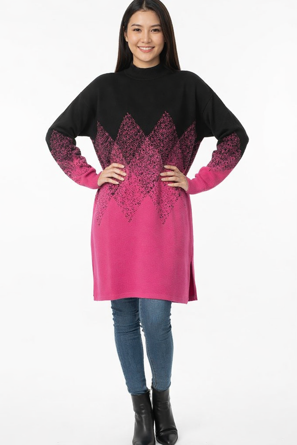 Geometric Pattern Oversized Turtleneck Top