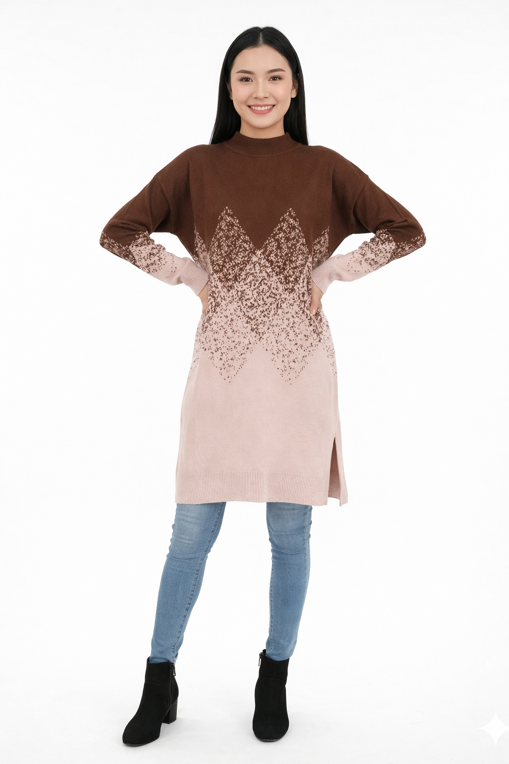 Geometric Pattern Oversized Turtleneck Top