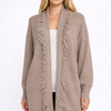 Textured Knit Long Cardigan – Open Front with Fringe Trim