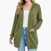 Hooded Open-Front Cardigan – Longline Knit with Patch Pockets