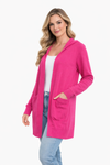 Hooded Open-Front Cardigan – Longline Knit with Patch Pockets