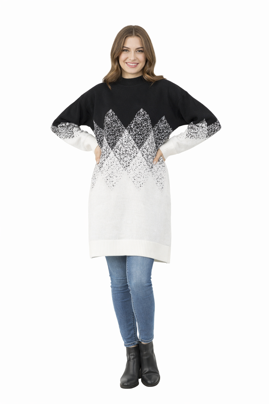 Geometric Pattern Oversized Turtleneck Top