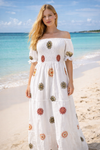 Rayon Cotton Embroideredshort Sleeves maxi dress