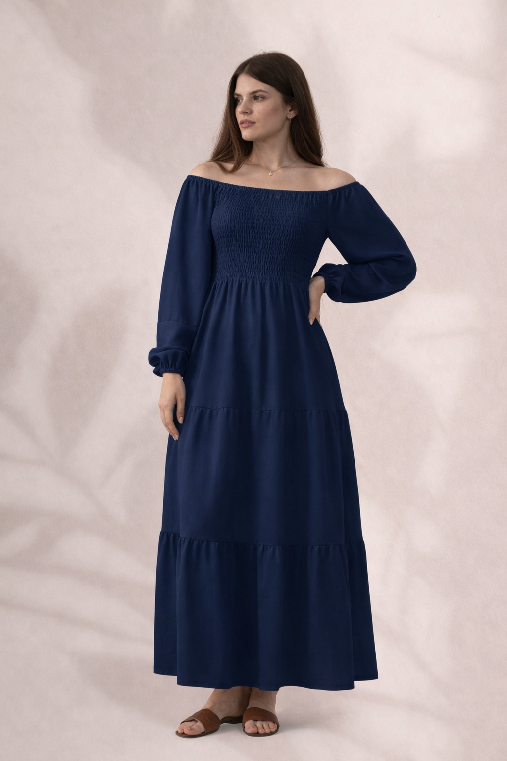 Plain Long Sleeves Rayon Dress