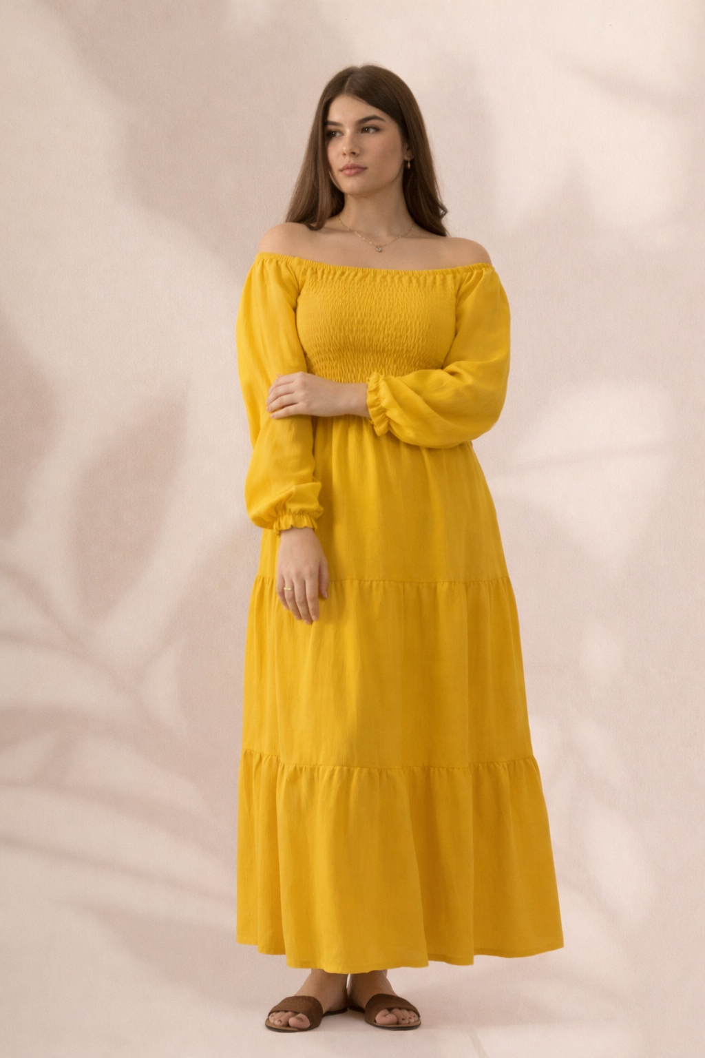Plain Long Sleeves Rayon Dress