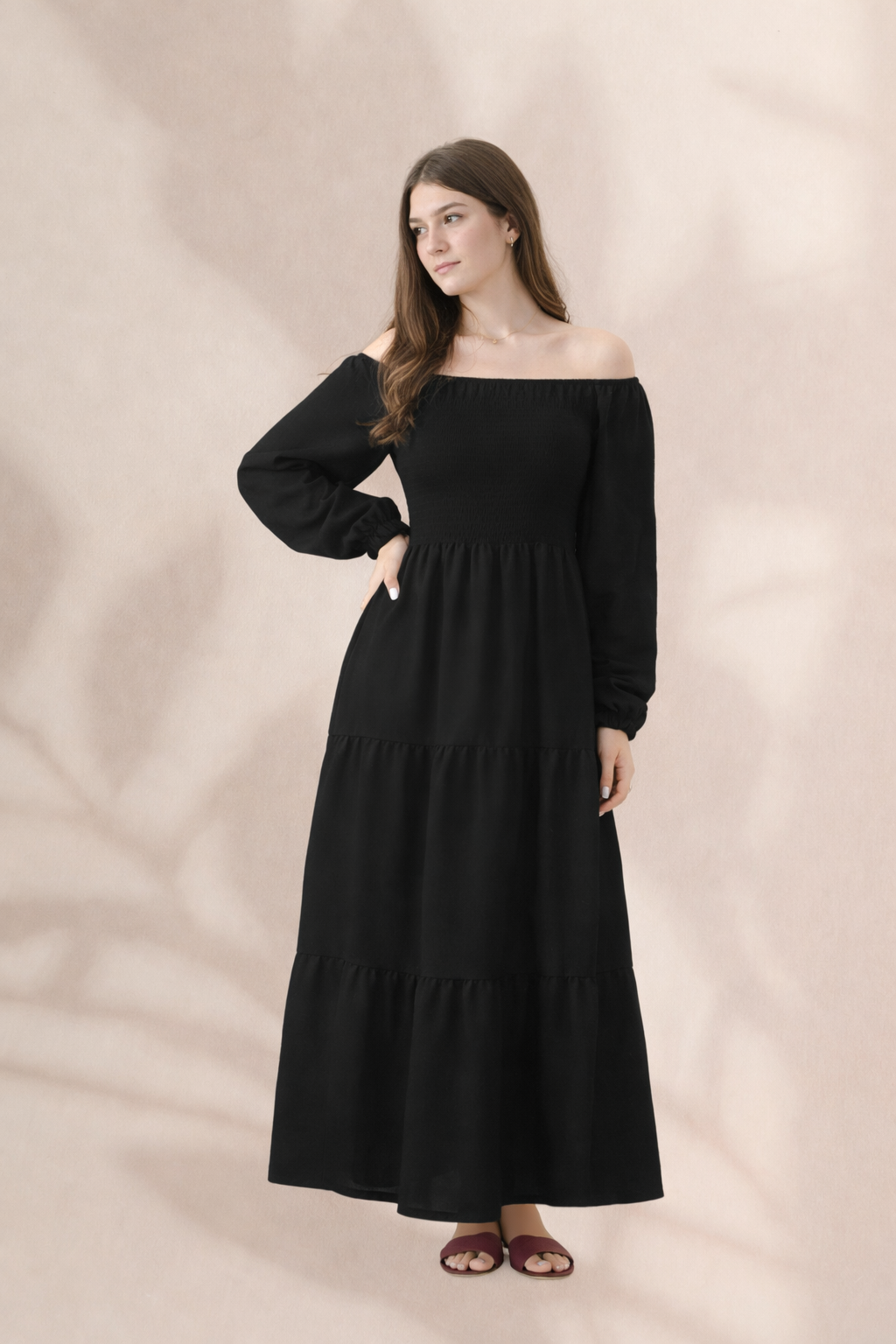 Plain Long Sleeves Rayon Dress