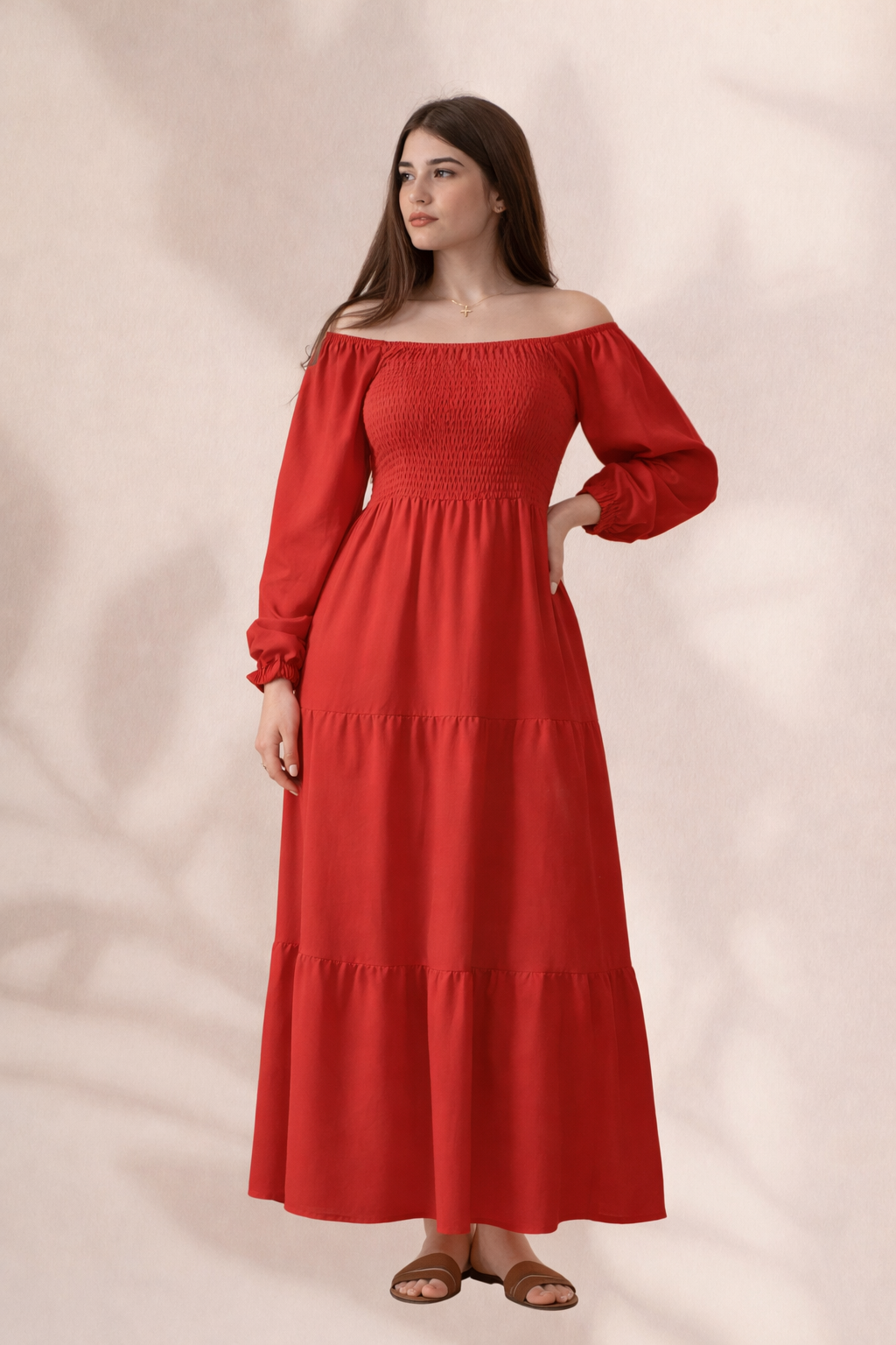 Plain Long Sleeves Rayon Dress