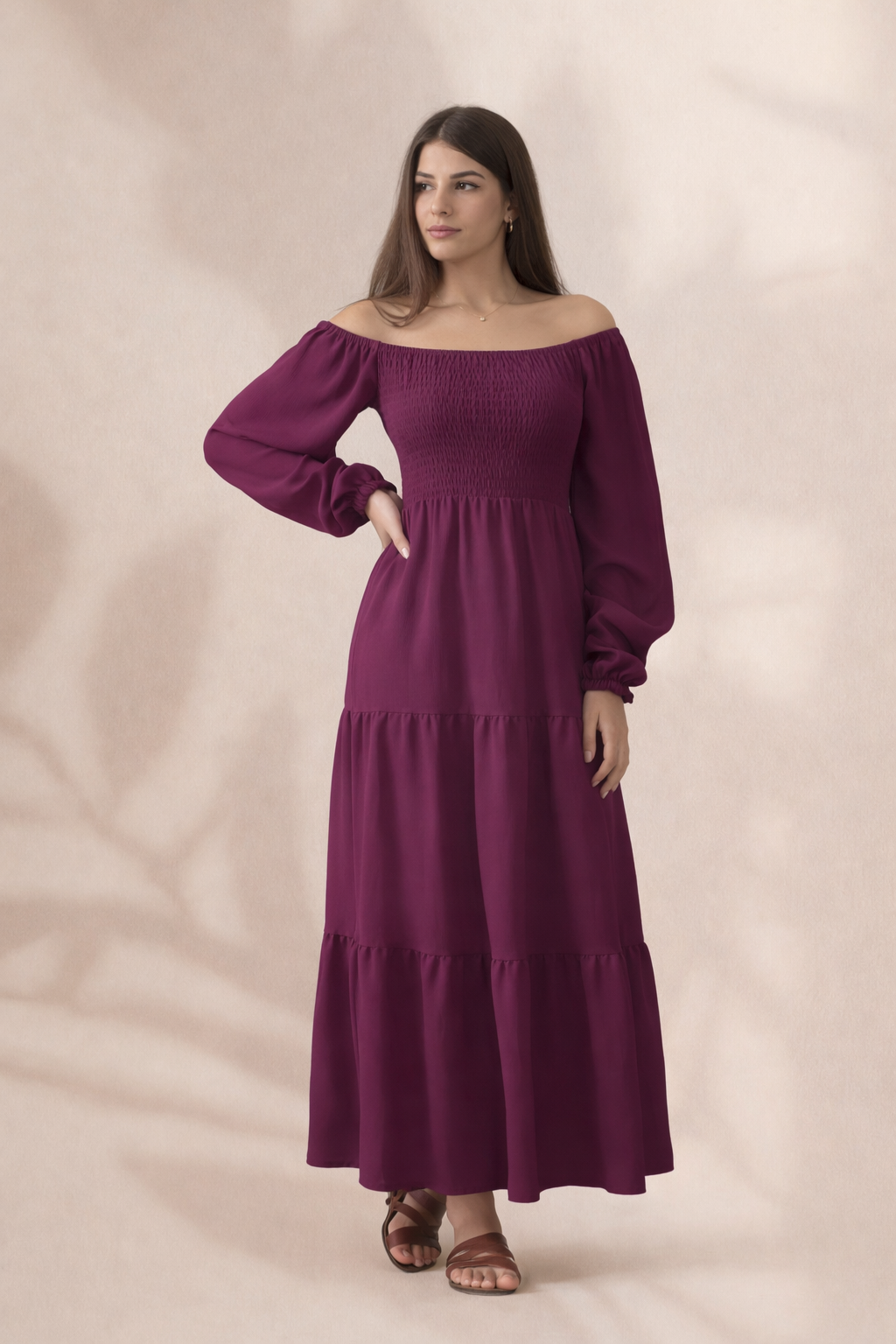 Plain Long Sleeves Rayon Dress