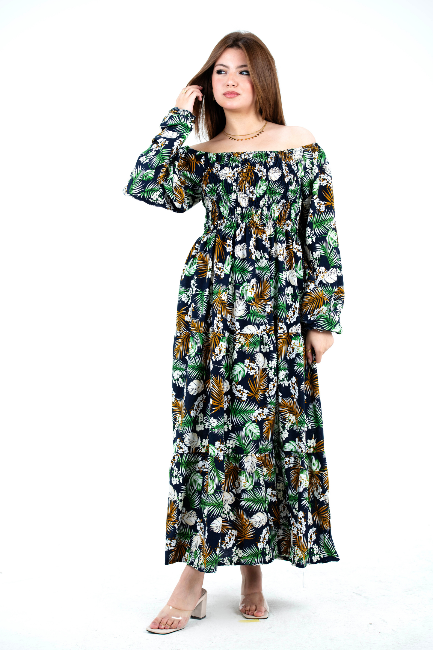 Floral Long Sleeves Rayon Dress