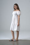 White light Embroidered Cotton Short Sleeves Mini Dress