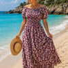Basic Wear Club | Floral Rayon Cotton Short Sleeves Maxi Dress | Summer Beach Dress for Women
