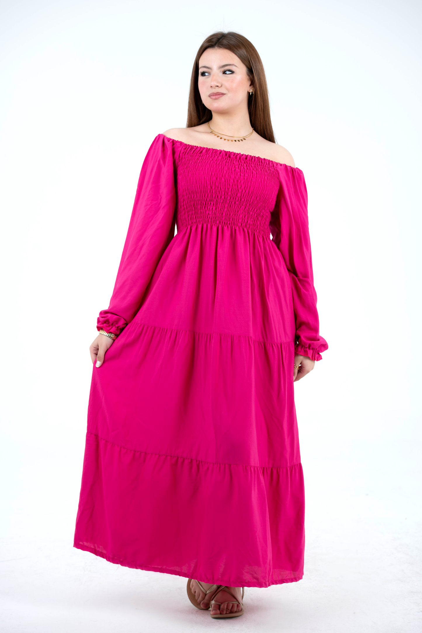 Plain Long Sleeves Rayon Dress