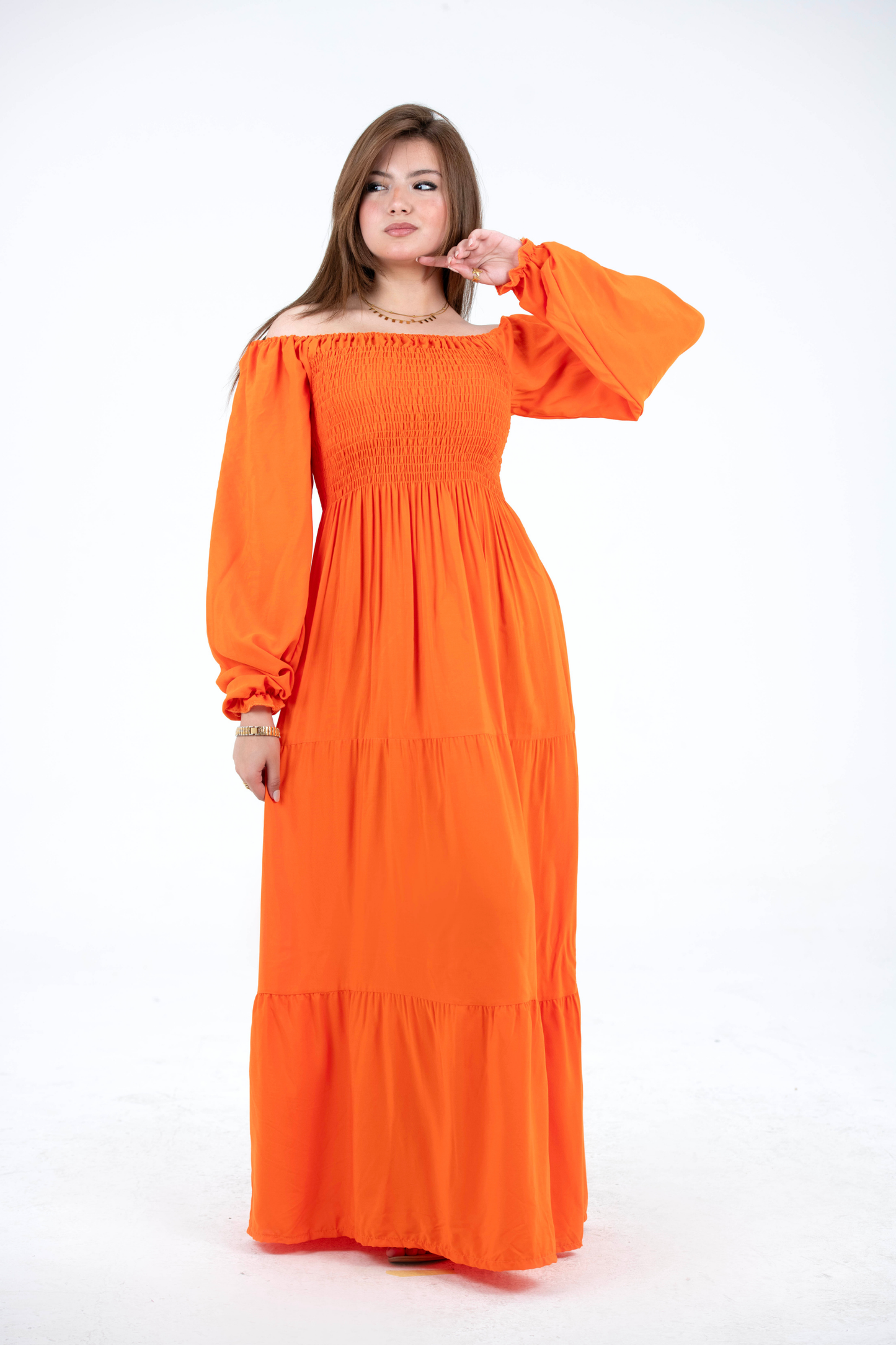 Plain Long Sleeves Rayon Dress