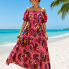 Basic Wear Club | Flory Rayon Cotton Short Sleeves Maxi Dress | Summer Dress for Women