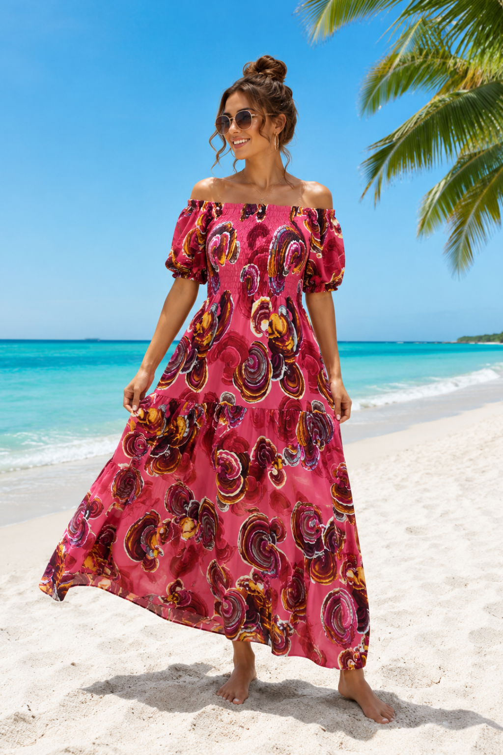 Basic Wear Club | Flory Rayon Cotton Short Sleeves Maxi Dress | Summer Dress for Women
