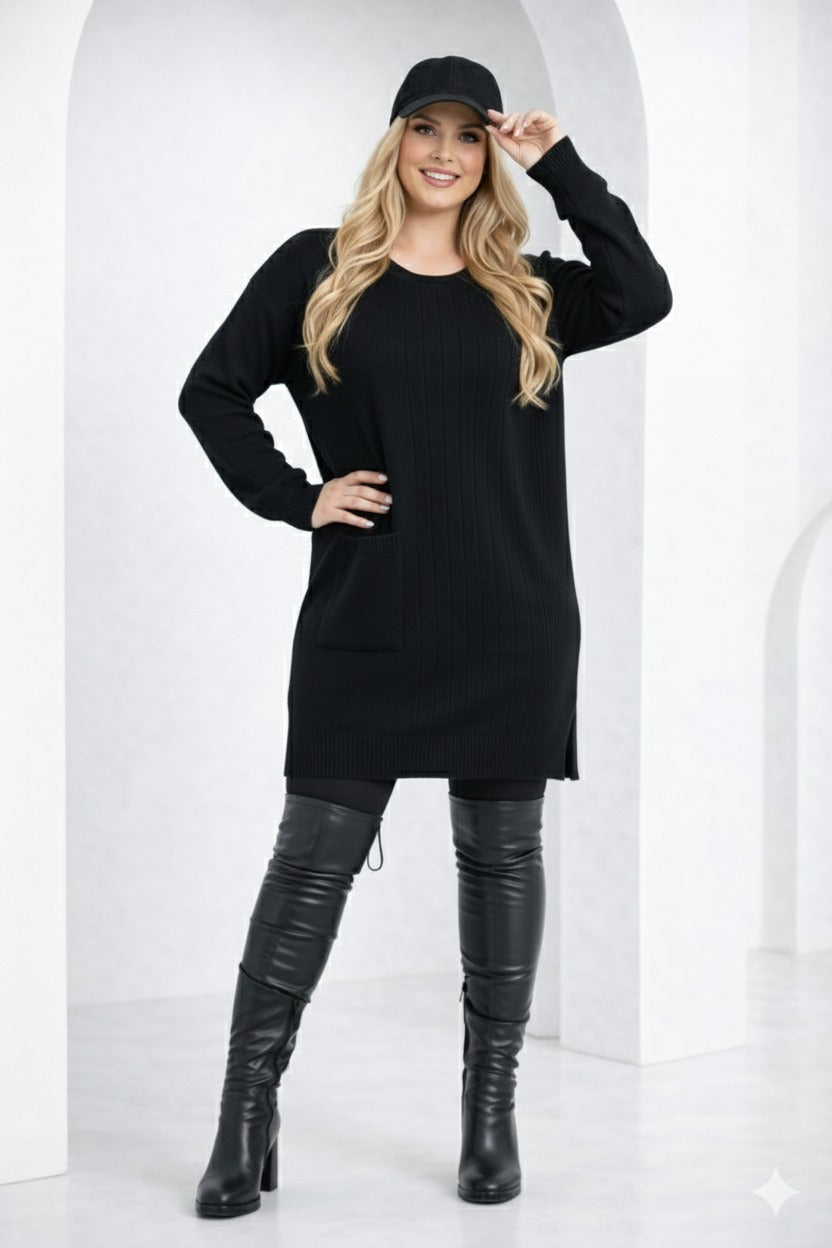 Women’s Knit Sweater Dress – Mock Neck, Long Sleeve, Front Pocket