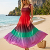 Basic Wear Club | Women's Tie-Strap Tiered Beach Maxi Sundress | One Size (Fits Up to 85 KG)